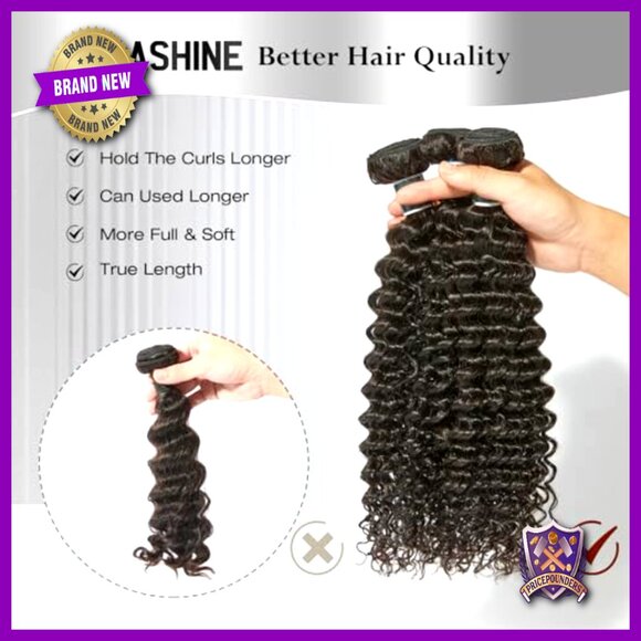18 Inch Deep Curly Water Wave Human Hair Bundle, Unprocessed Cambodian Raw Hair